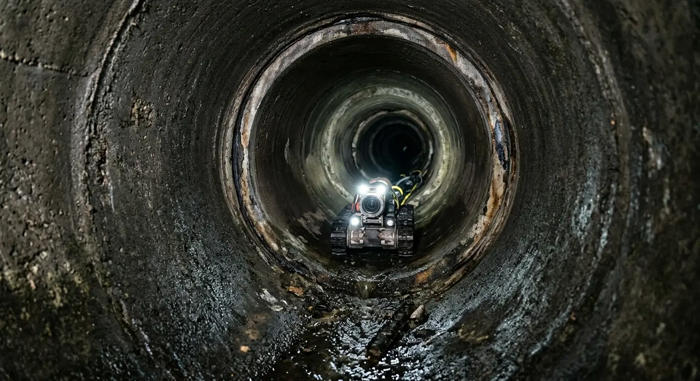 Robotic sewer camera inspecting pipe interior for Drain Snake Service in Winters